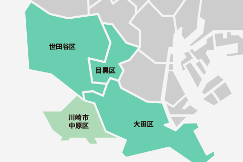 対応エリア（世田谷区・目黒区・大田区・川崎市中原区）